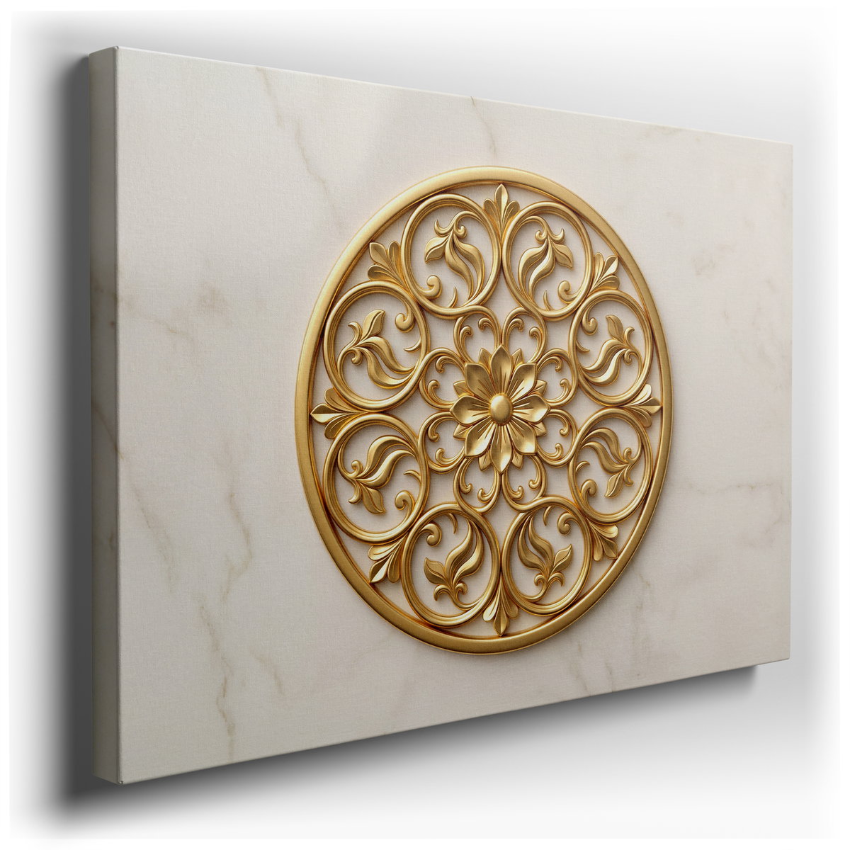 Elegant Golden Floral Medallion - Luxury Canvas Wall Art