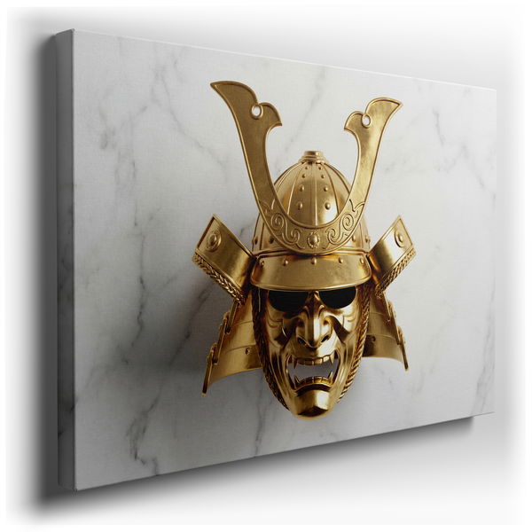 Golden Samurai Helmet - Modern Gold Canvas Wall Art