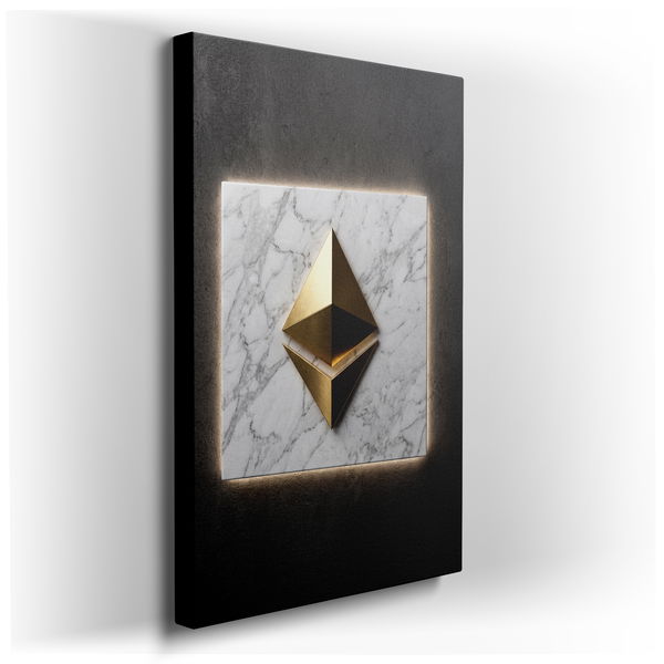 Modern Abstract Golden Pyramid on Marble Canvas Wall Art