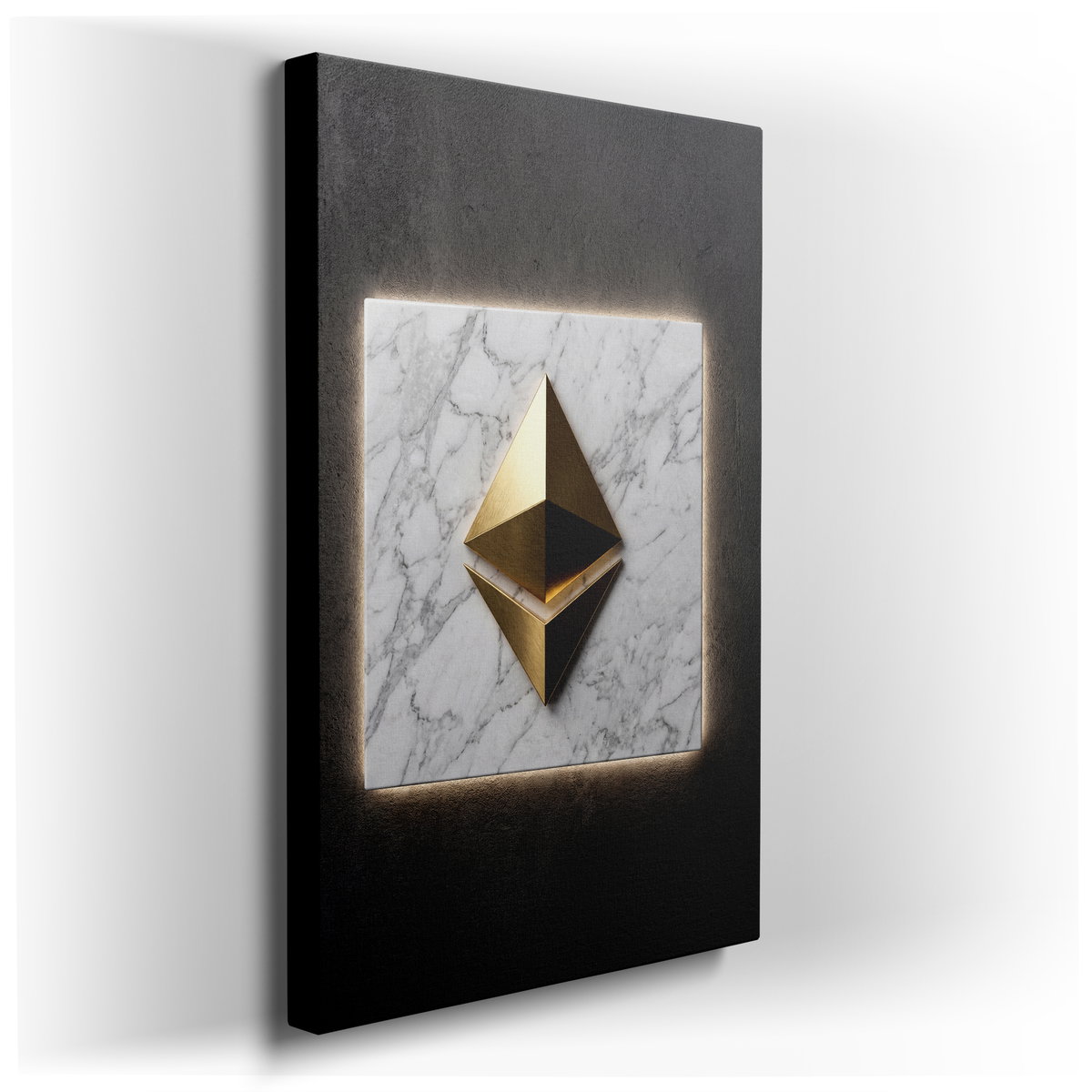 Modern Abstract Golden Pyramid on Marble Canvas Wall Art