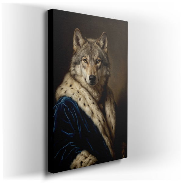 Regal Wolf - Blue Velvet Canvas Wall Art