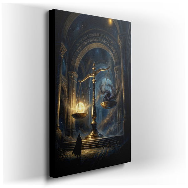 Celestial Balance - Cosmic Scales of Justice Canvas Wall Art