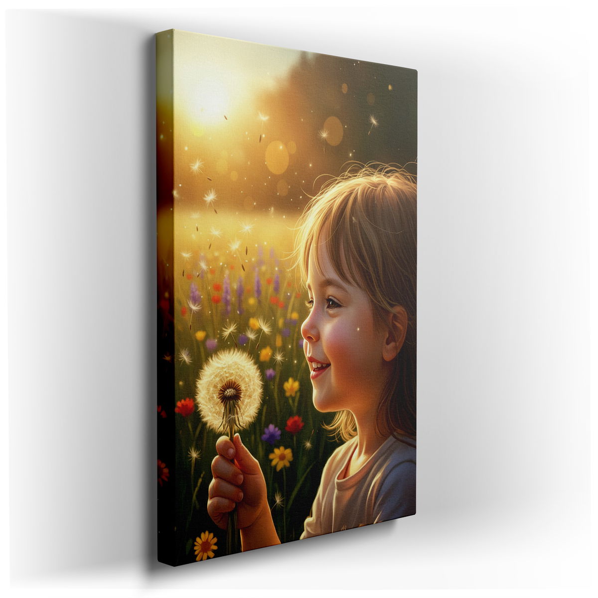 Girl with Dandelion - Whimsical Canvas Wall Art