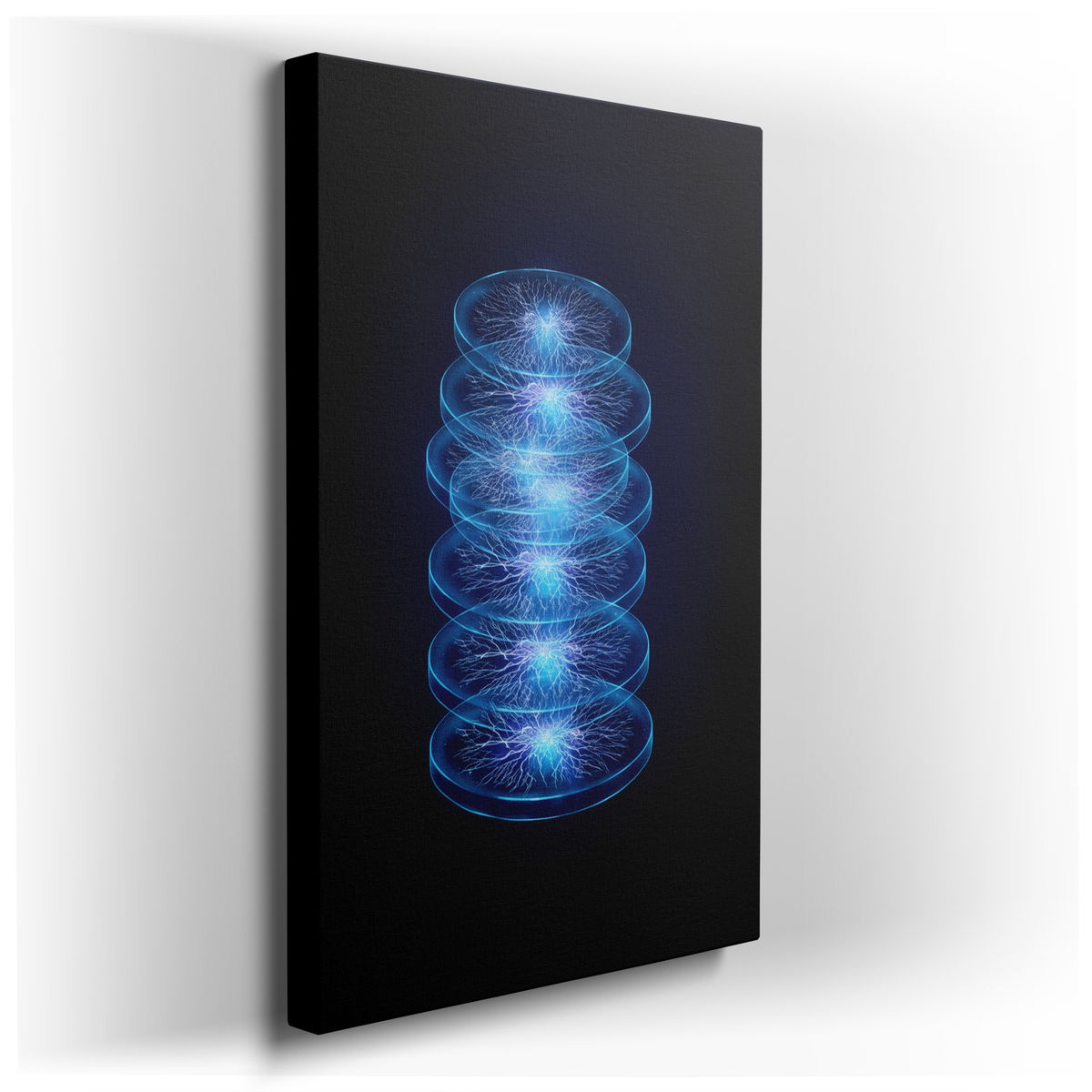 Ethereal Energy Discs - Abstract Blue Canvas Wall Art