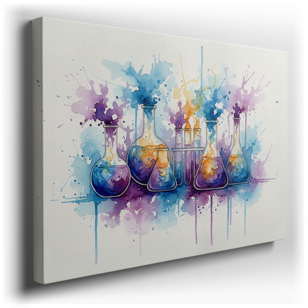 Watercolor Chemistry Beakers - Vibrant Canvas Wall Art