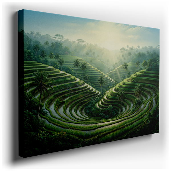 Lush Rice Terraces - Scenic Landscape Canvas Wall Art
