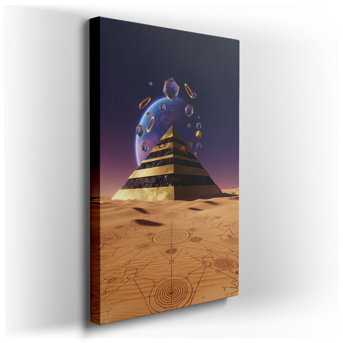 Golden Pyramid in Desert - Geometric Canvas Wall Art