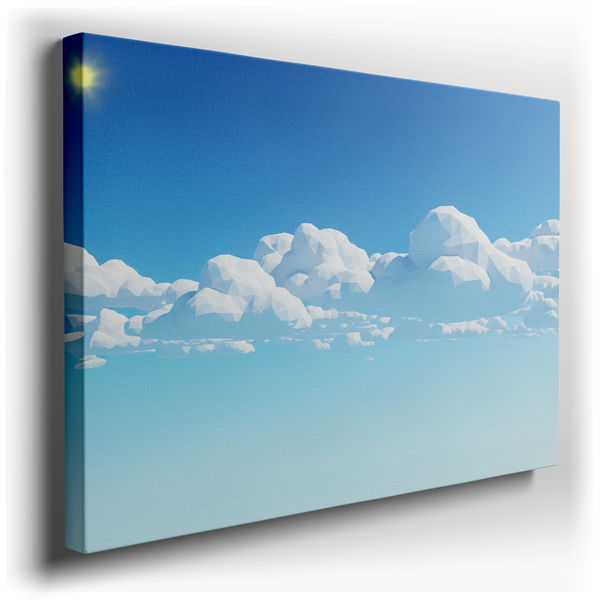 Low Poly Clouds and Sun - Blue Sky Canvas Wall Art