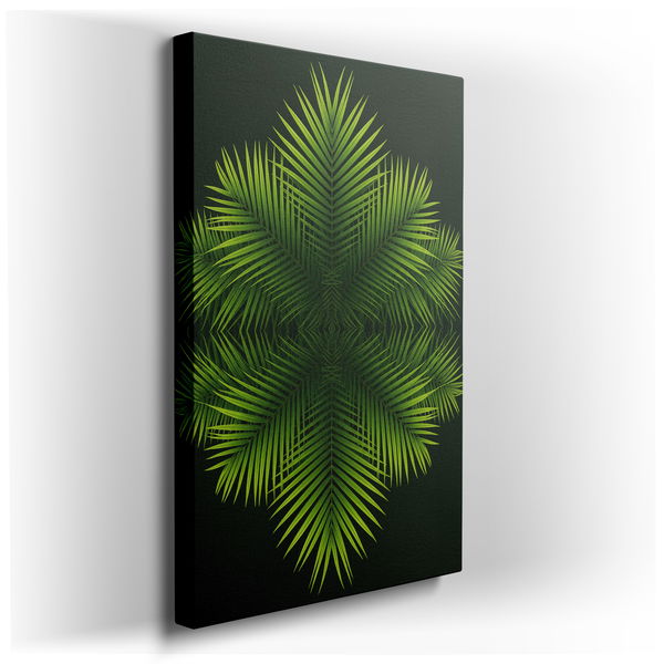 Geometric Palm Leaf Pattern - Tropical Green Canvas Wall Art