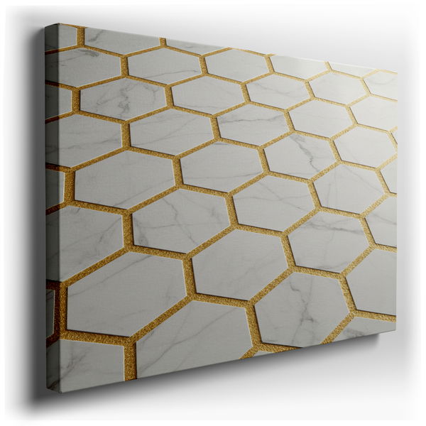Geometric Marble Hexagon - Gold Canvas Wall Art