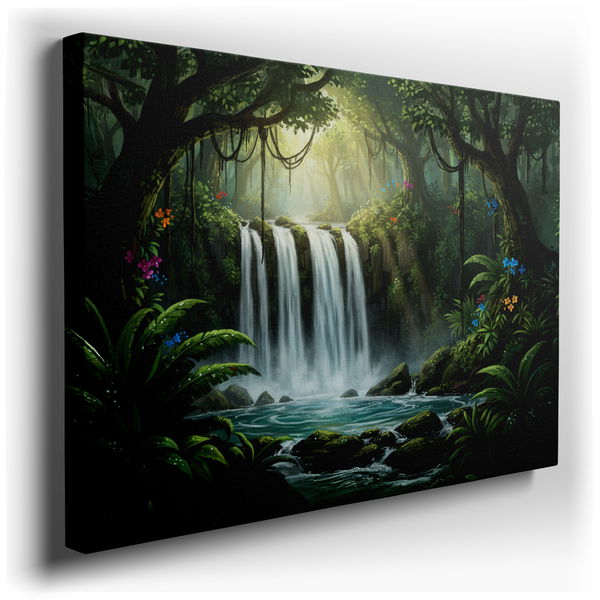 Lush Waterfall Landscape - Tropical Forest Canvas Wall Art