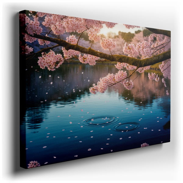 Cherry Blossom Branch Over Water - Floral Canvas Wall Art