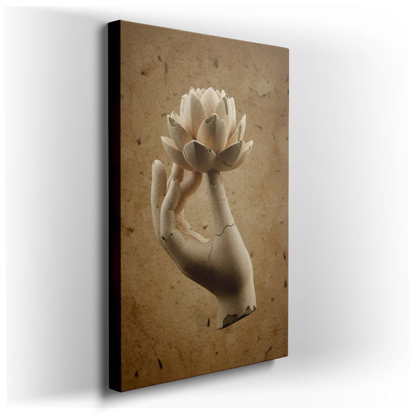 Stone Lotus Hand - Tranquil Spiritual Canvas Wall Art