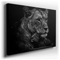 Monochrome Lioness and Cub - Mother's Love Canvas Wall Art