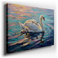 Graceful Swan Family - Impressionistic Canvas Wall Art