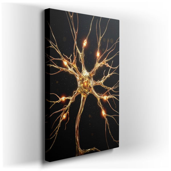 Golden Neuron - Science-Inspired Canvas Wall Art