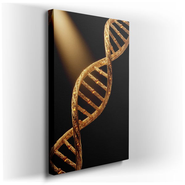 Ornate Golden DNA Strand - Modern Canvas Wall Art