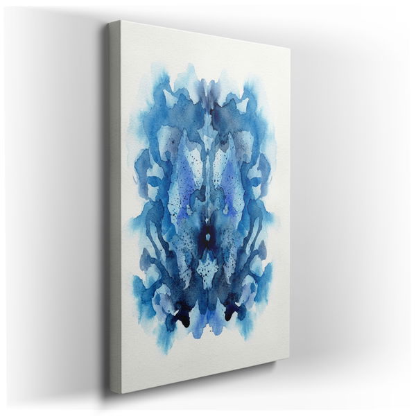 Symmetrical Blue Watercolor Blot - Abstract Canvas Wall Art