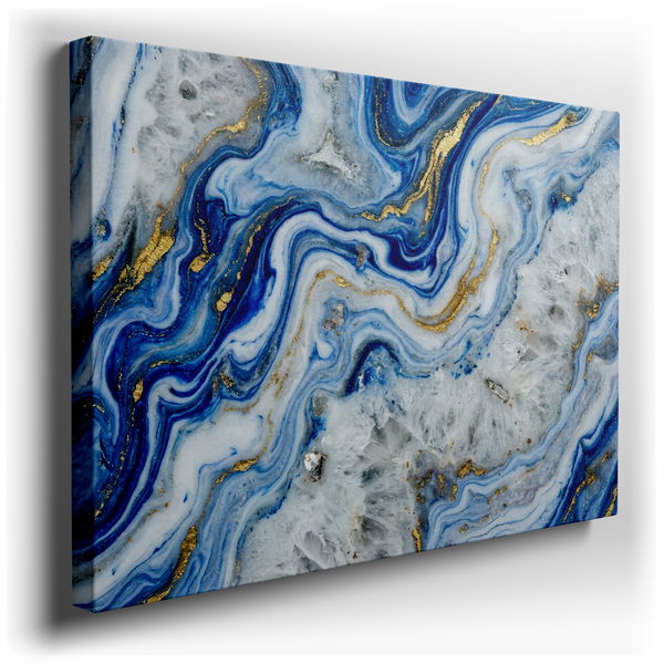 Blue Gold Agate Texture Canvas Art for Modern Decor