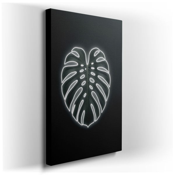 Neon Monstera Leaf Canvas Art for Tropical Decor