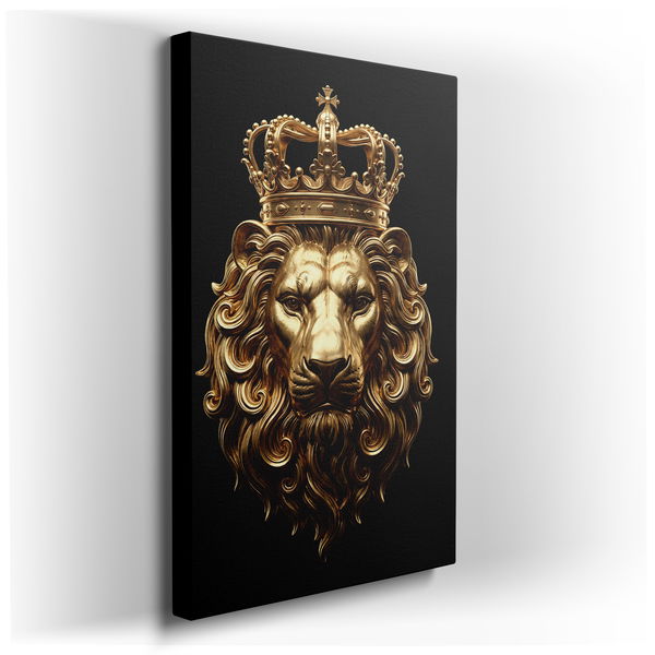 Golden Lion King Crown - Regal Canvas Wall Art