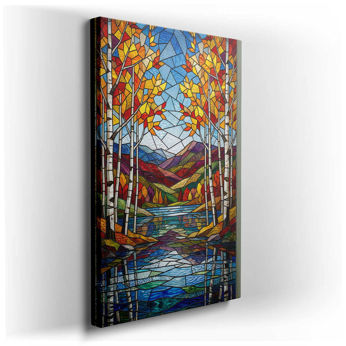 Stained Glass Forest Landscape - Nature Inspired Canvas Wall Art