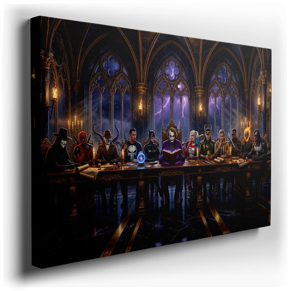 Superhero Last Supper - Dark Fantasy Canvas Wall Art