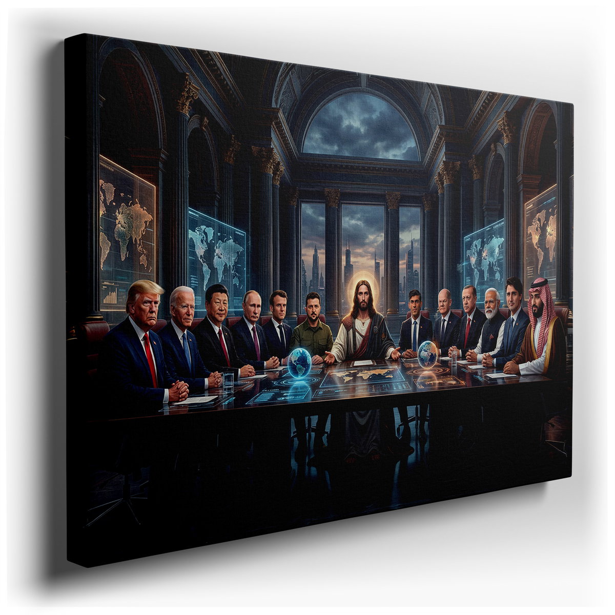 Global Summit - Political Leaders and Jesus Canvas Wall Art