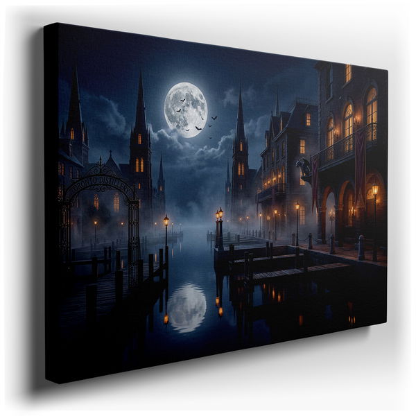 Moonlit Gothic City - Dark Fantasy Canvas Wall Art