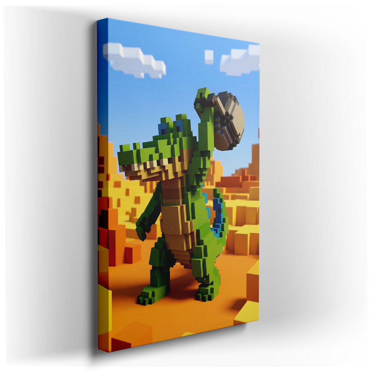 Voxel Crocodile - Playful Canvas Wall Art for Kids Room