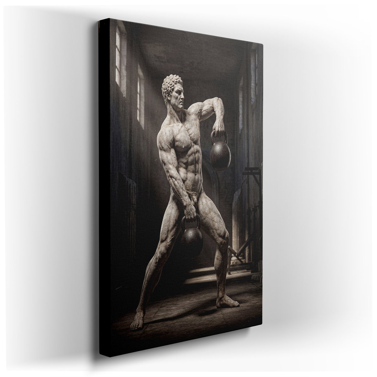Classical Athlete Weightlifting Sculpture - Canvas Wall Art