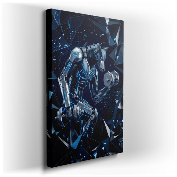 Cybernetic Wolf Lifting Weights - Sci-Fi Canvas Wall Art