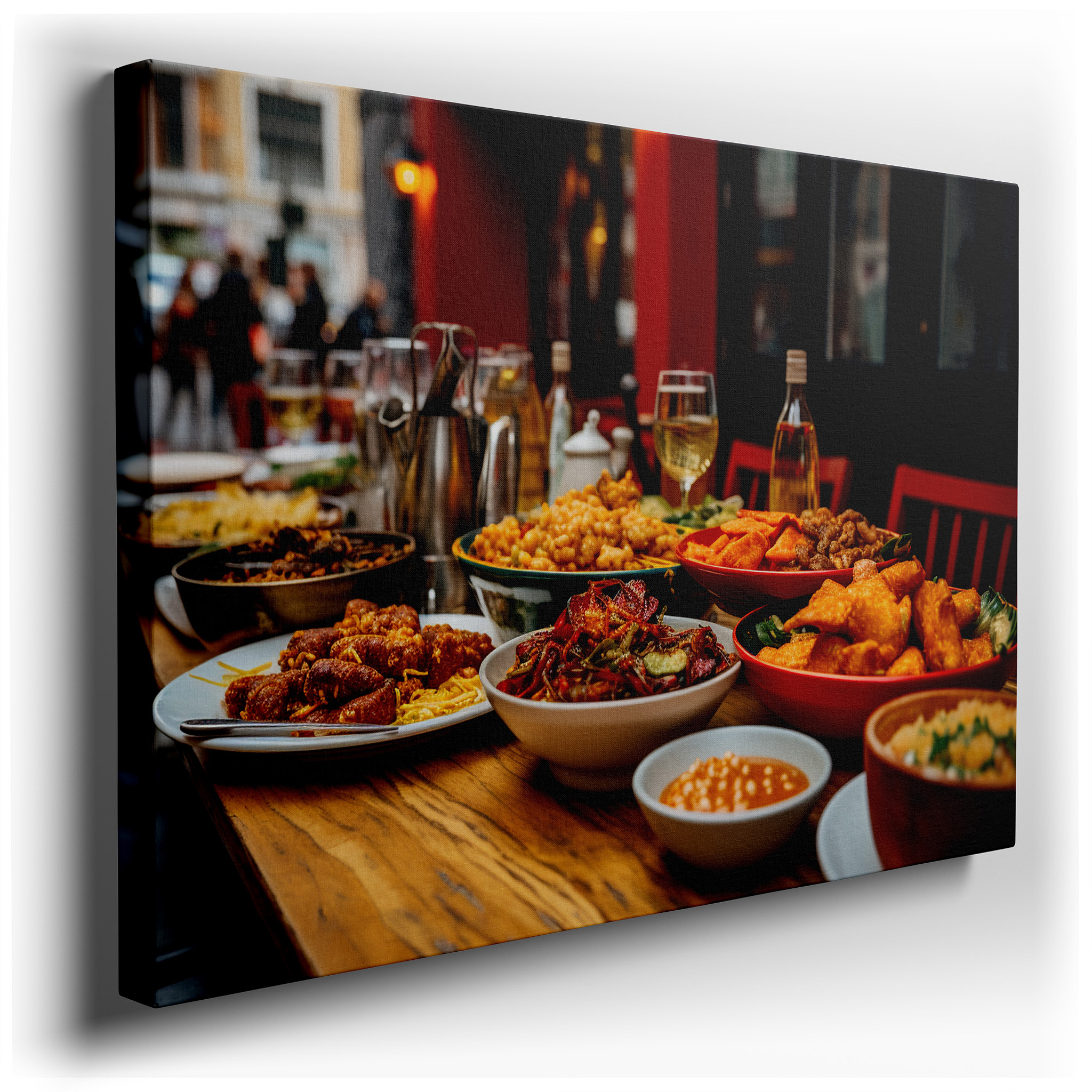 A Celebration of Chinese Cuisine: Dynamic and Engaging Dining Atmosphere with Large Wall Art, Canvas Pieces, and Decor