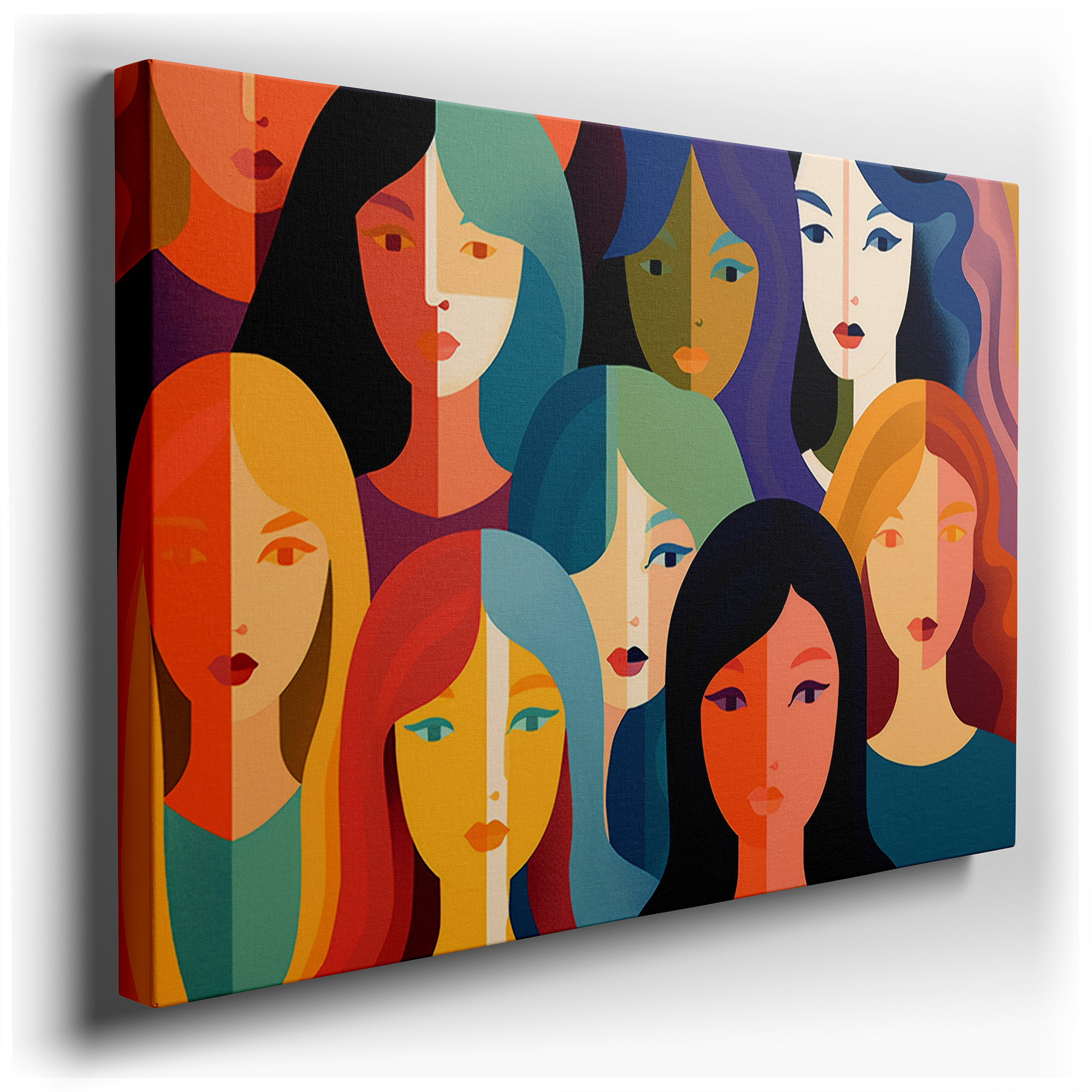 A Colorful Celebration of Femininity, Diversity, and Empowerment Featuring Dynamic Faces and Hues in Large Wall Art,