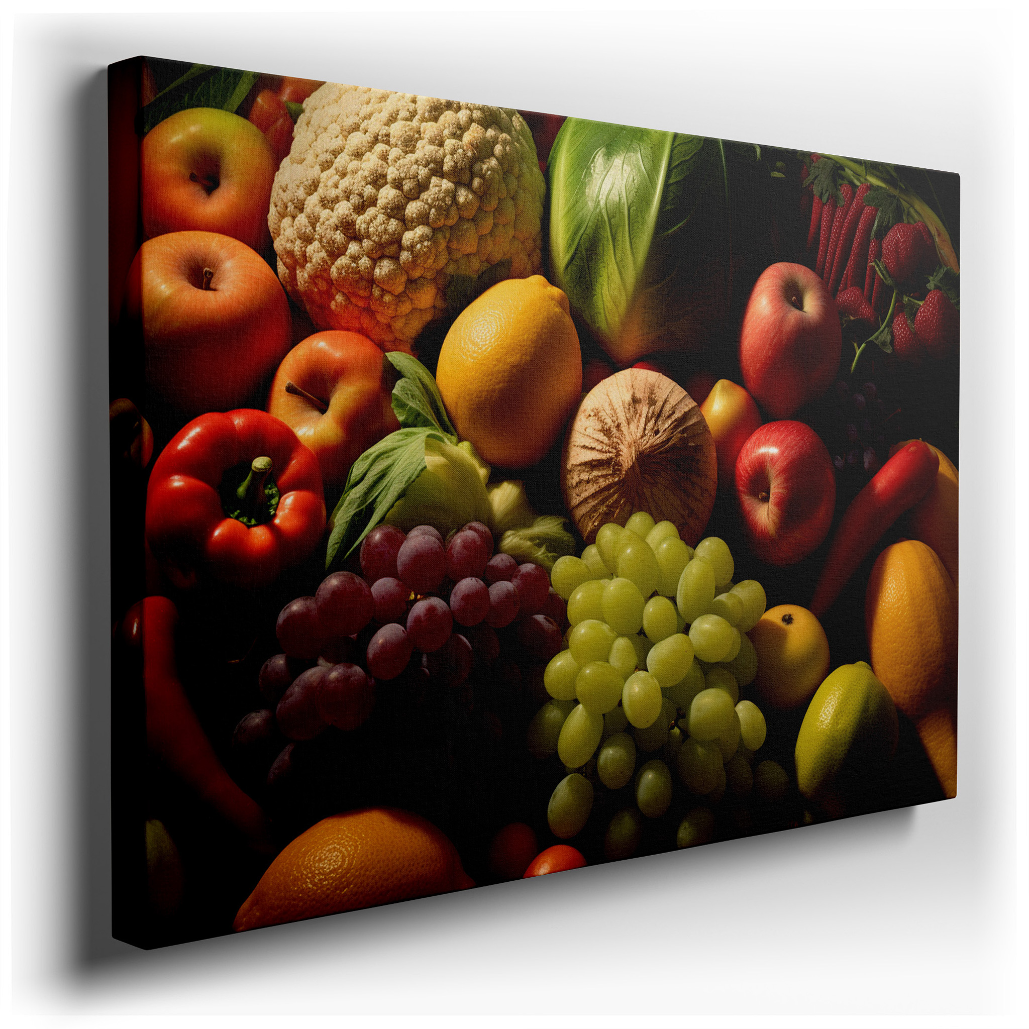 A Lively Celebration of Nature's Riches Featuring Fresh Apples, Succulent Grapes, and Bright Peppers - Large Wall Art,