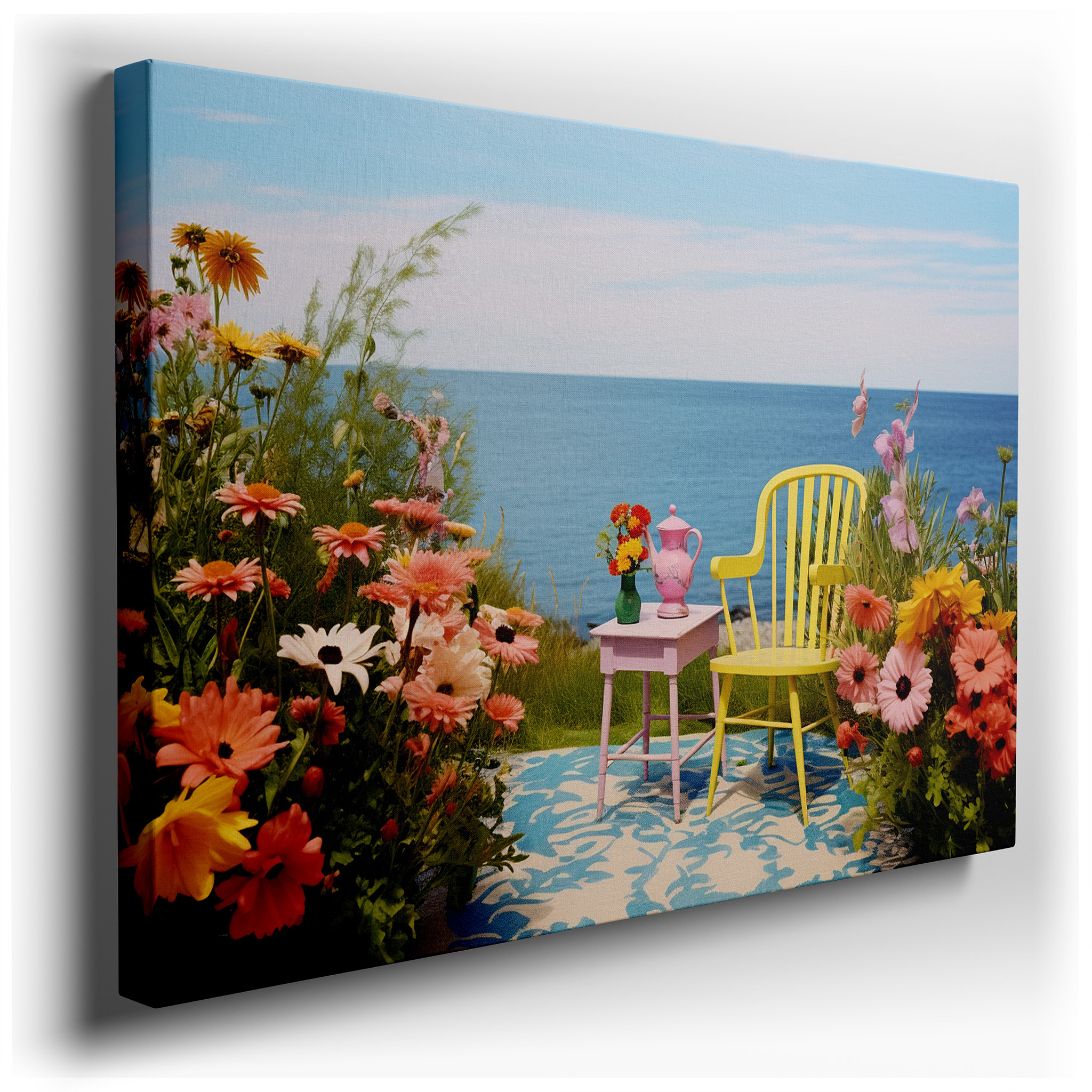 A Peaceful Coastal Retreat Featuring Bright Summer Hues and Calm Ocean Views: Large Wall Art, Canvas Wall Art, Wall