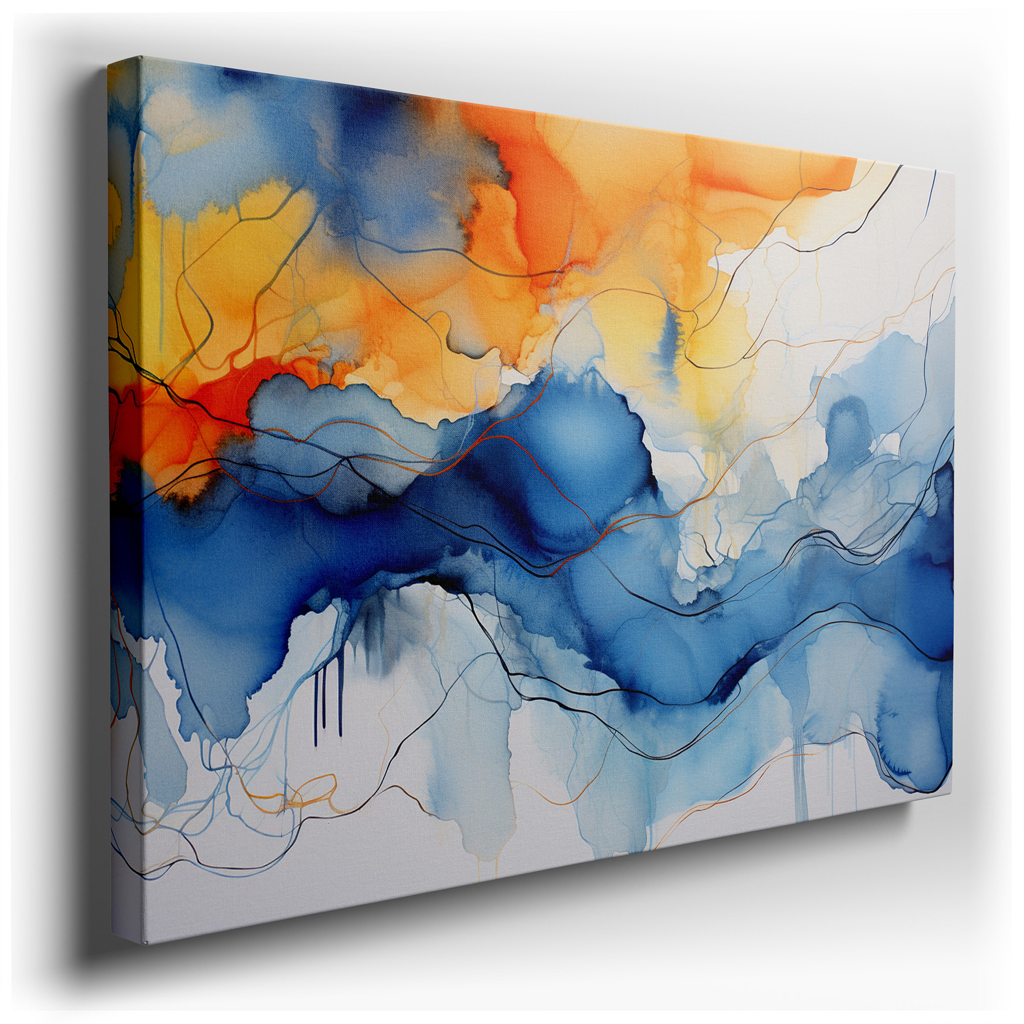 A Tranquil Fusion of Ocean Blues and Sunset Oranges in a Graceful Display of Nature's Palette Large Wall Art, Canvas