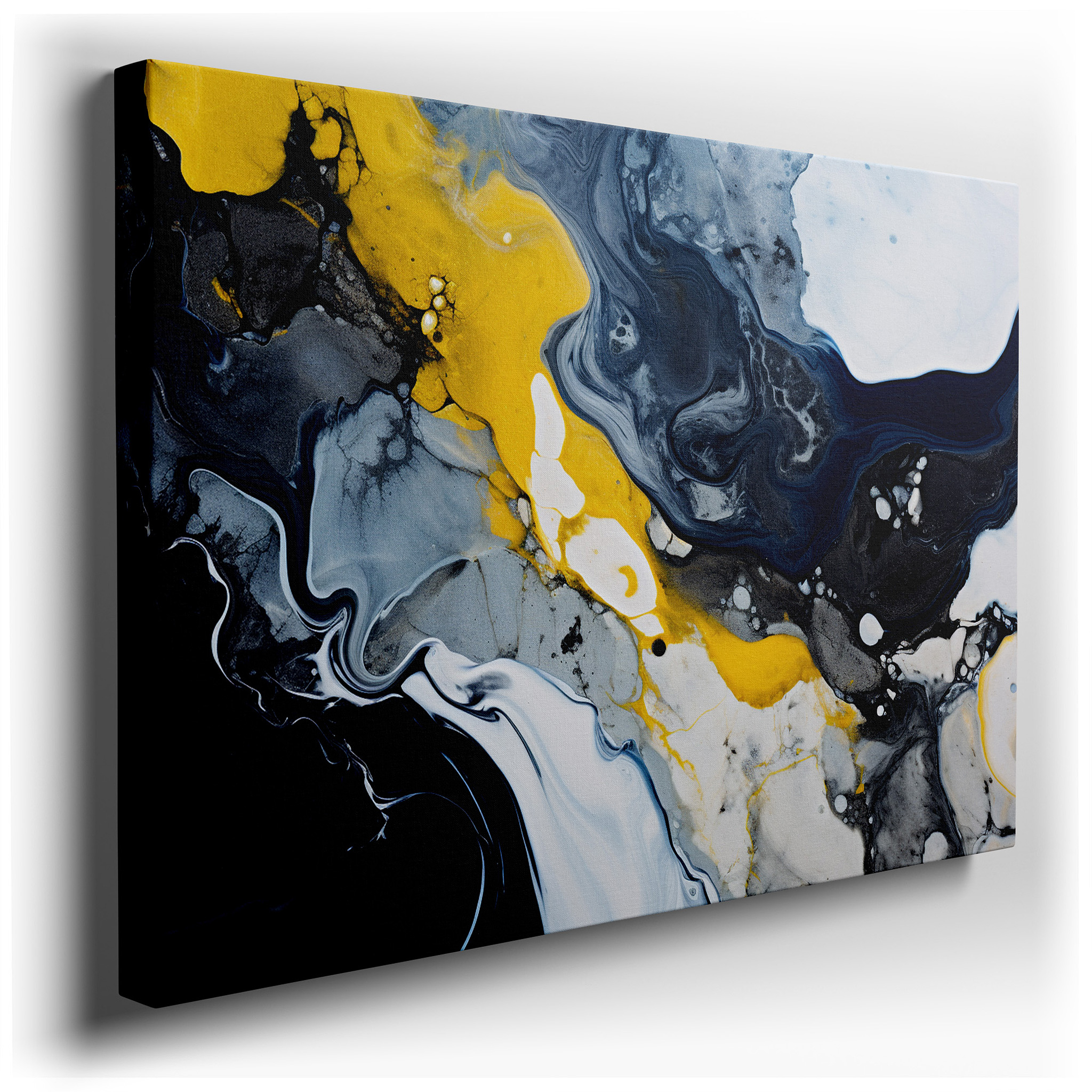 Abstract Composition Featuring Dynamic Interplay of Yellow, Grey, and Black - Large Canvas Wall Art for Office and