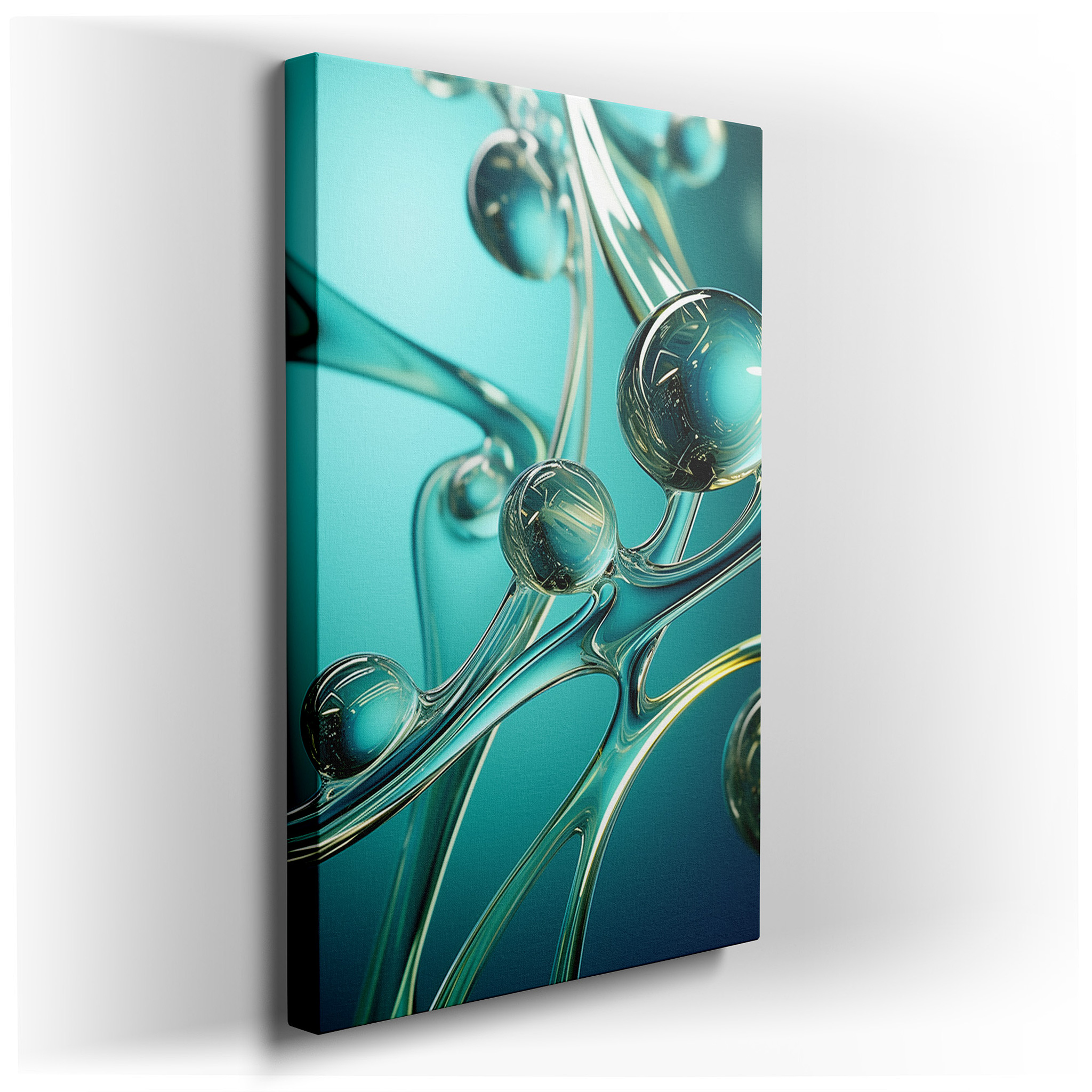 Abstract Dance of Molecular Bonds in Luminous Spheres and Flowing Lines: Large Canvas Wall Art for Office Decor wrapped