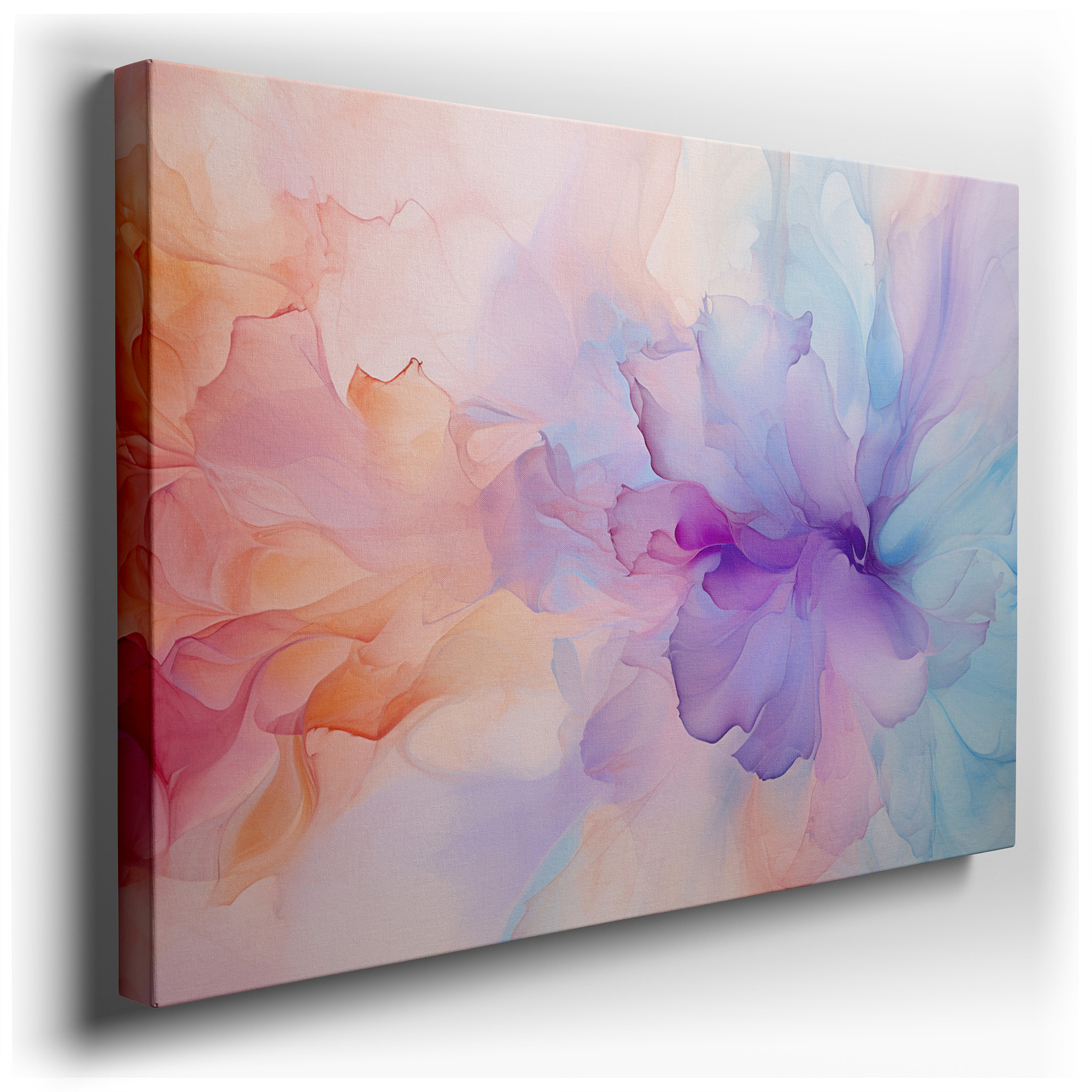 Abstract Dreamy Floral Canvas with Vibrant Pastels and Calming Shapes, Ideal for Large Wall Decor in Offices or