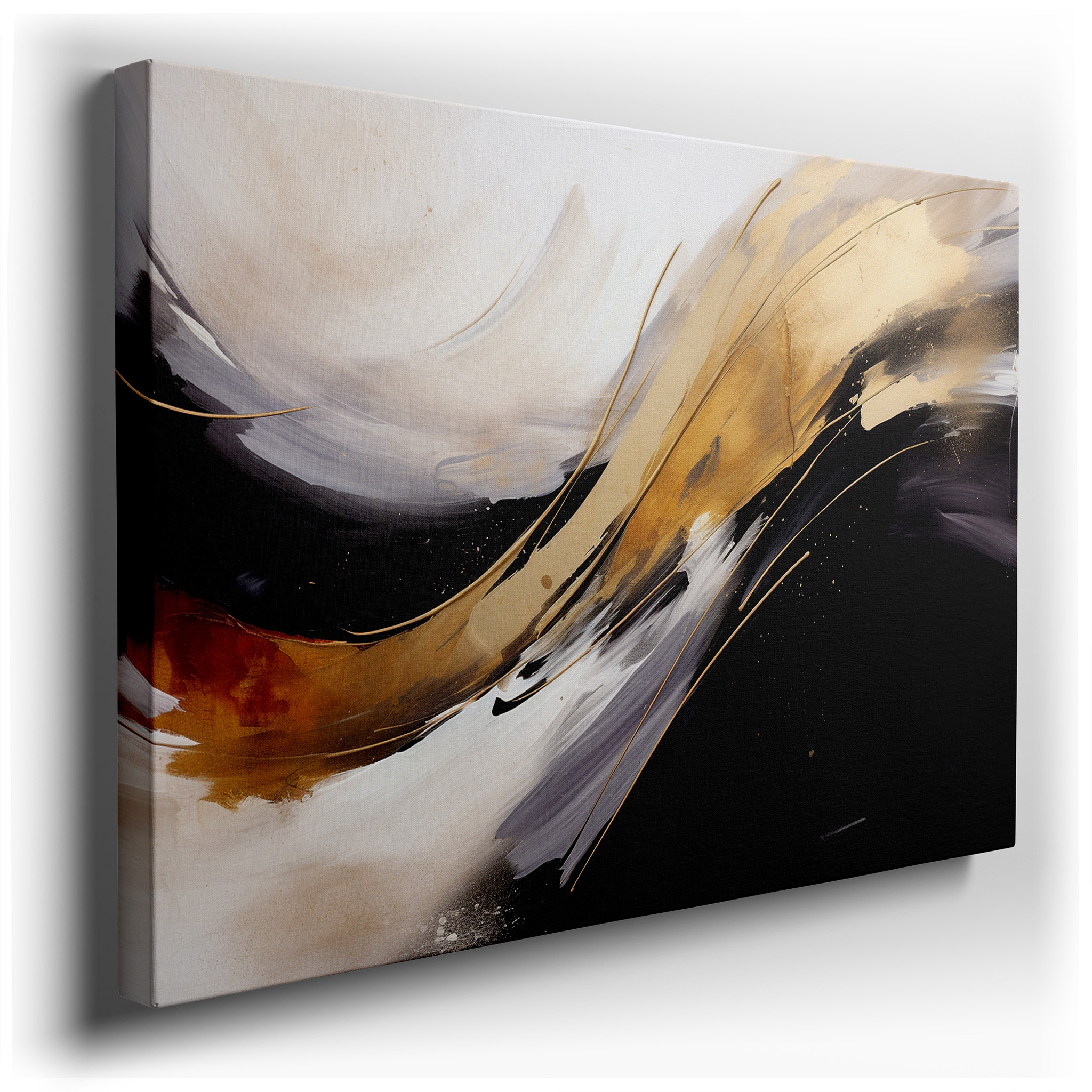 Abstract Elegance: Bold Lines and Monochrome Palette with Luxurious Gold Accents - Large Canvas Wall Art for Office