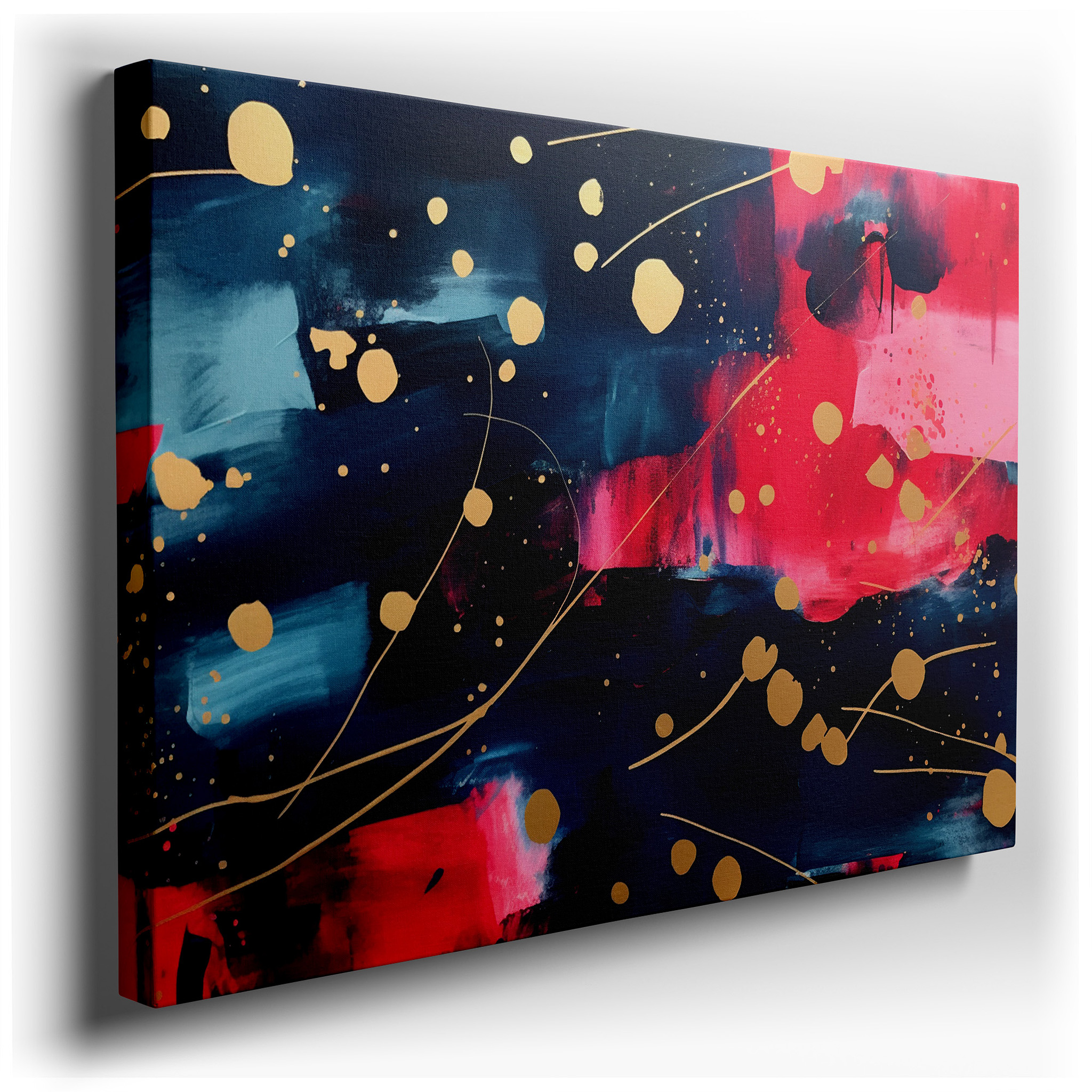 Abstract Elegance Featuring Deep Blues, Vibrant Reds, and Luxurious Gold Accents - Large Canvas Wall Art for Office and