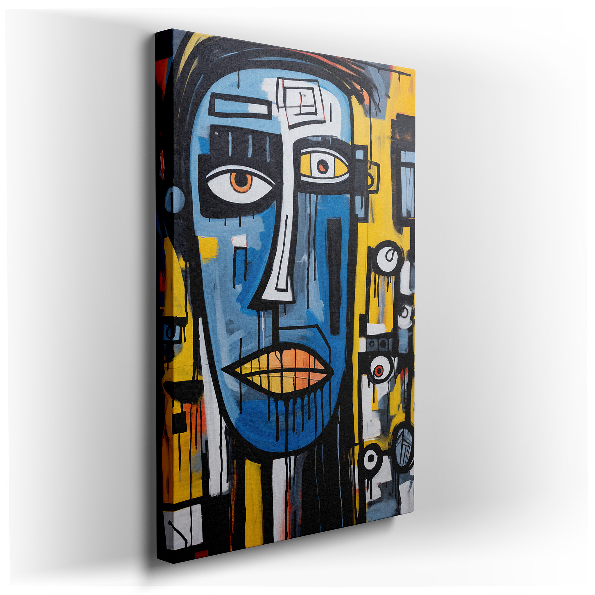 Abstract Expressionism: A Bold Emotional Journey Through Blue and Yellow, Large Canvas Wall Art wrapped canvas - main