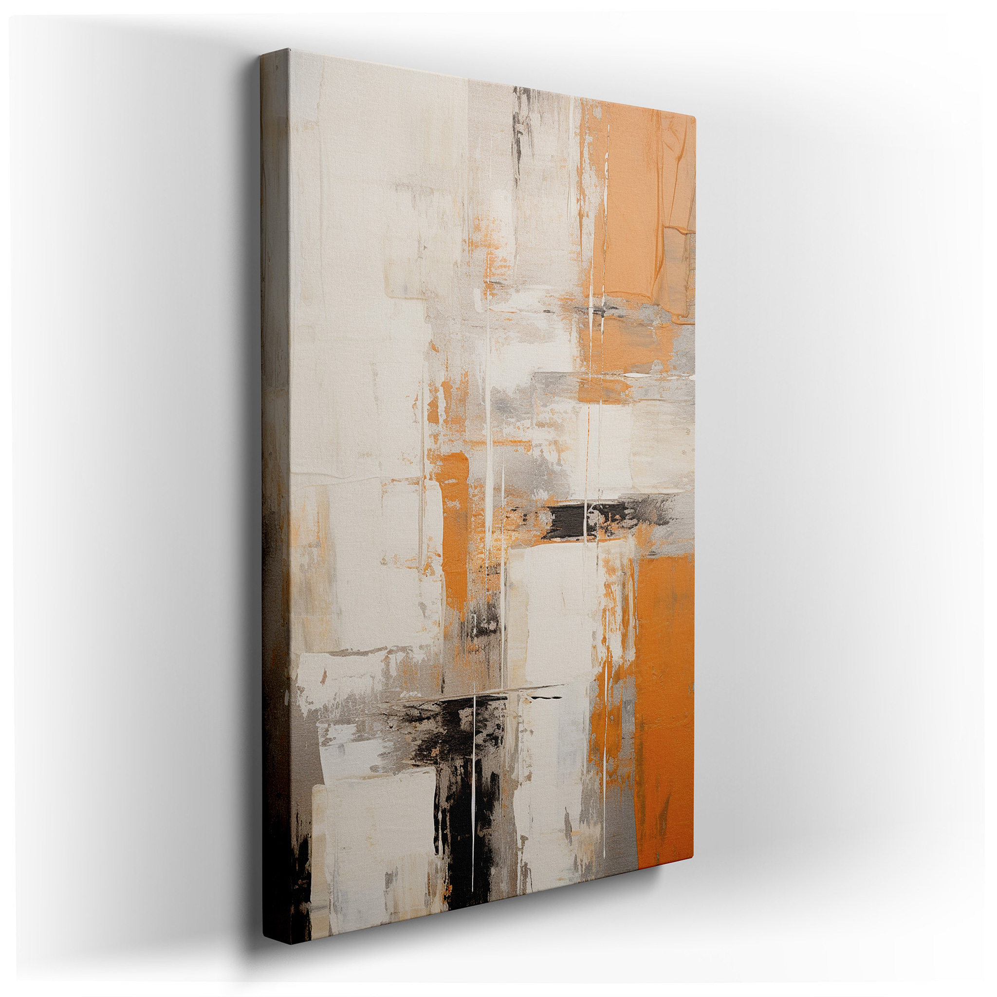 Abstract Expressionism Large Wall Art Featuring a Symphony of White, Orange, Black, and Silver, Canvas Wall Art, Wall