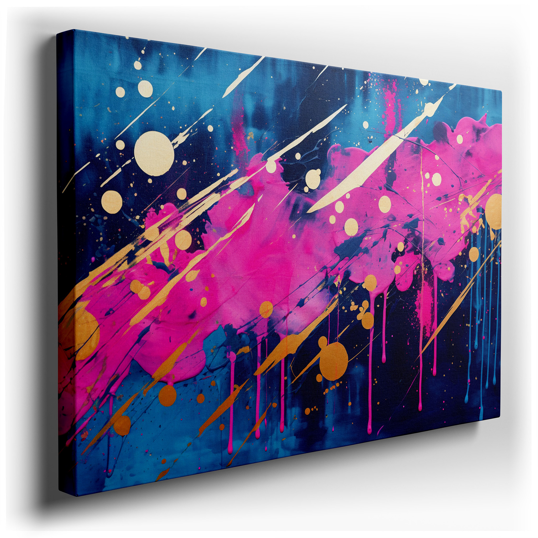 Abstract Expressionist Large Wall Art Featuring Vibrant Pinks, Luxurious Golds, and Deep Blues, Perfect for Home or