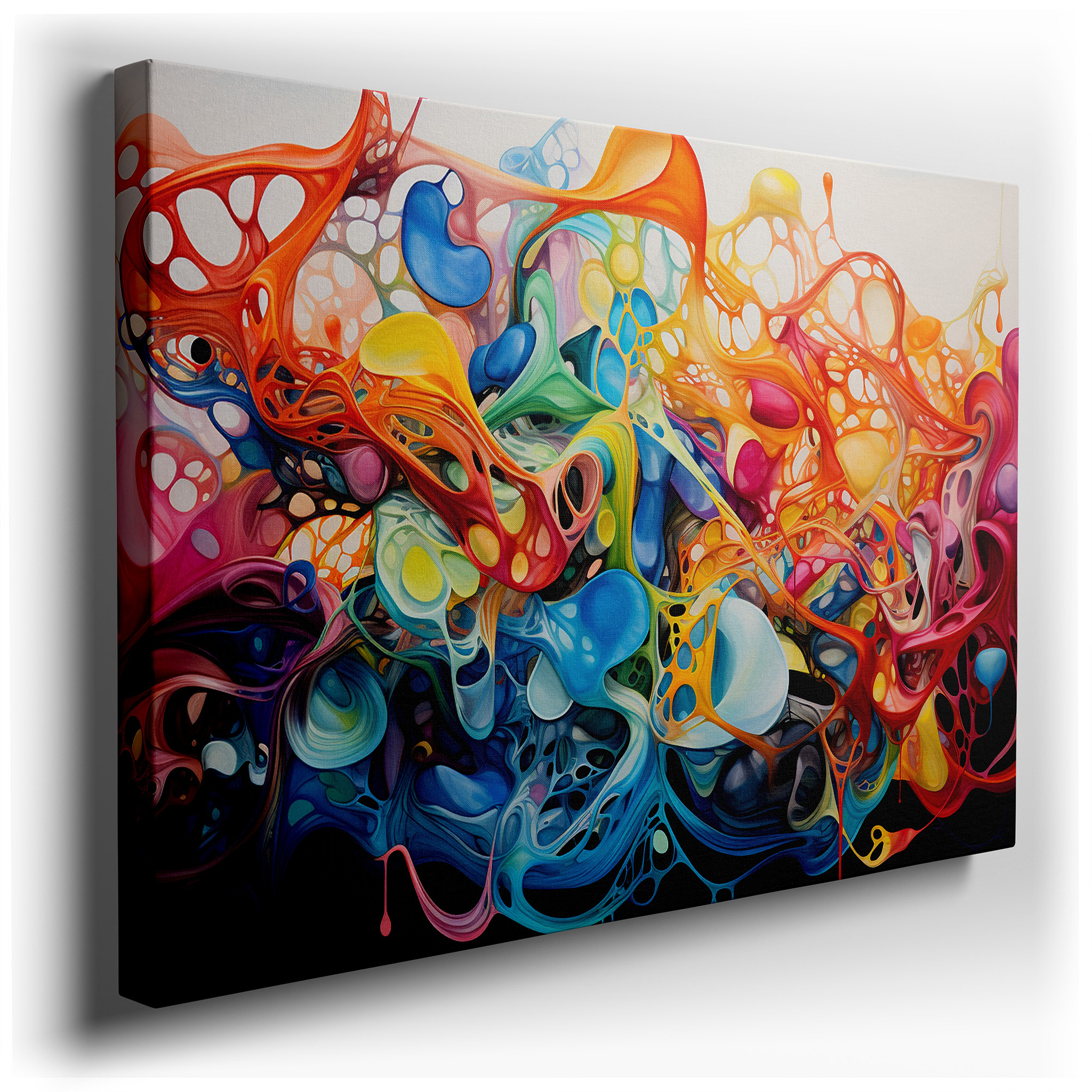 Abstract Expressionist Symphony of Colors, Large Wall Art Depicting Human Emotions with Electric Blues, Fiery Reds, and