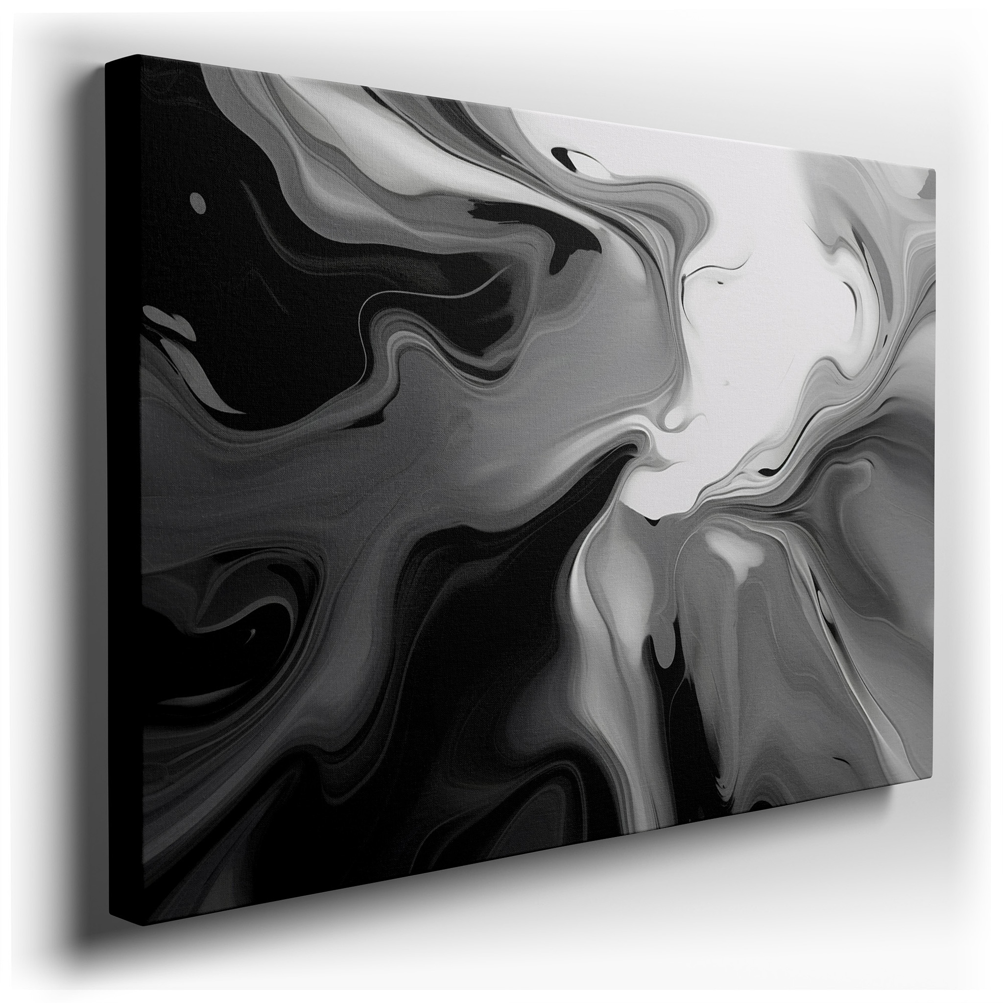 Abstract Fluidity in Black and White: A Dance of Shadows and Light - Large Canvas Wall Art for Office and Bedroom Decor