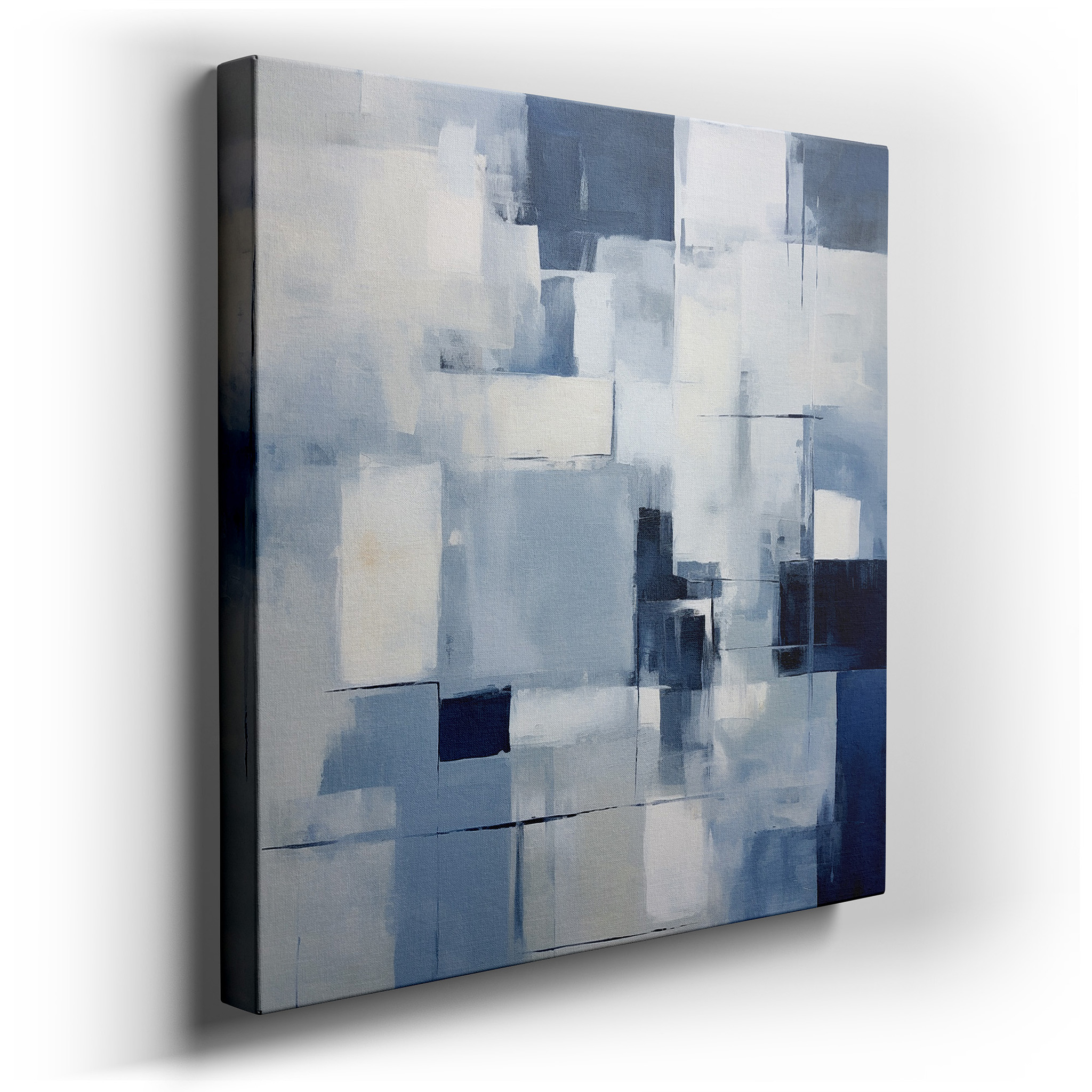 Abstract Geometric Harmony in Serene Blues and Crisp Whites: Contemporary Large Wall Art for Office and Home Decor,