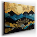 Abstract Mountain Landscapes in Blue and Gold Wall Art