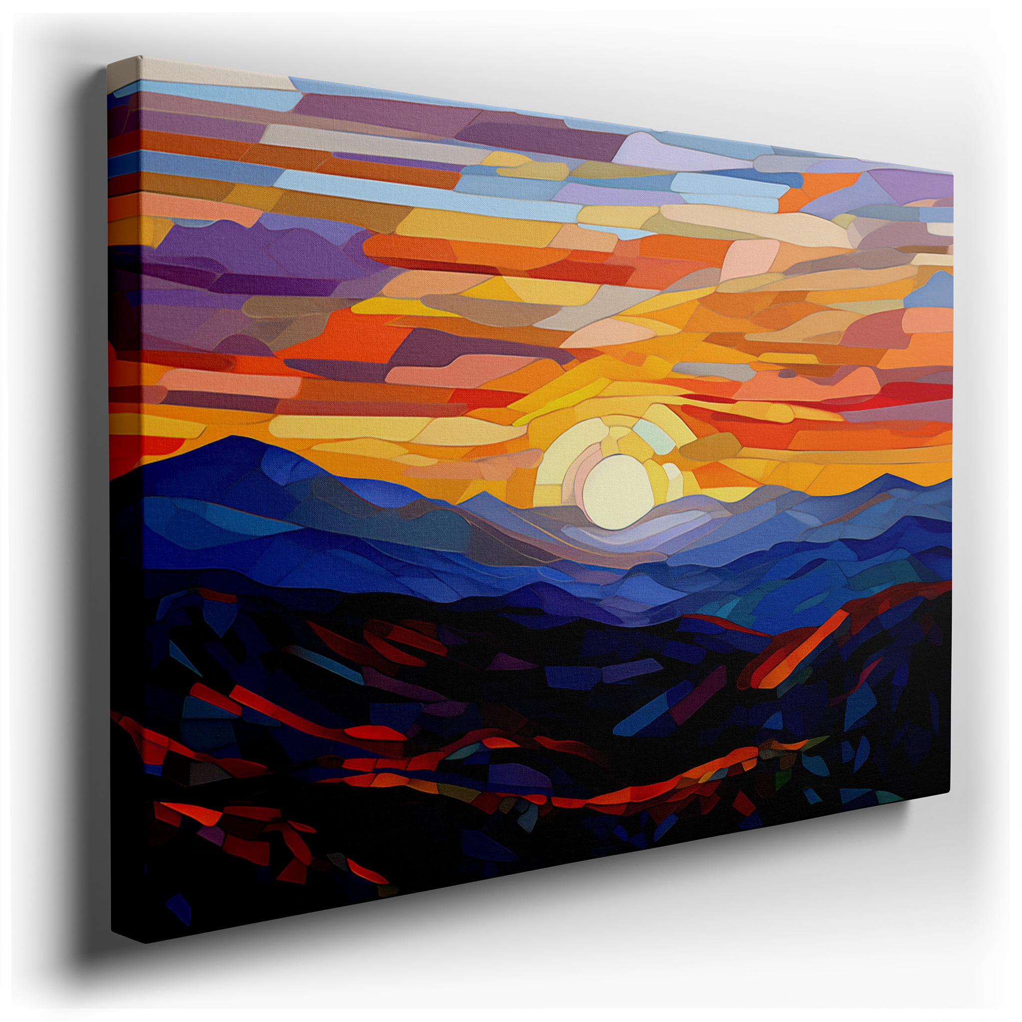 Abstract Mountain Sunset Large Canvas Wall Art, Ideal for Office, Bedroom, and Living Room Decor wrapped canvas - main